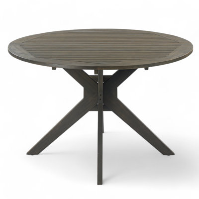Stanford Outdoor Round Acacia Wood Dining Table With X Base, Gray Finish