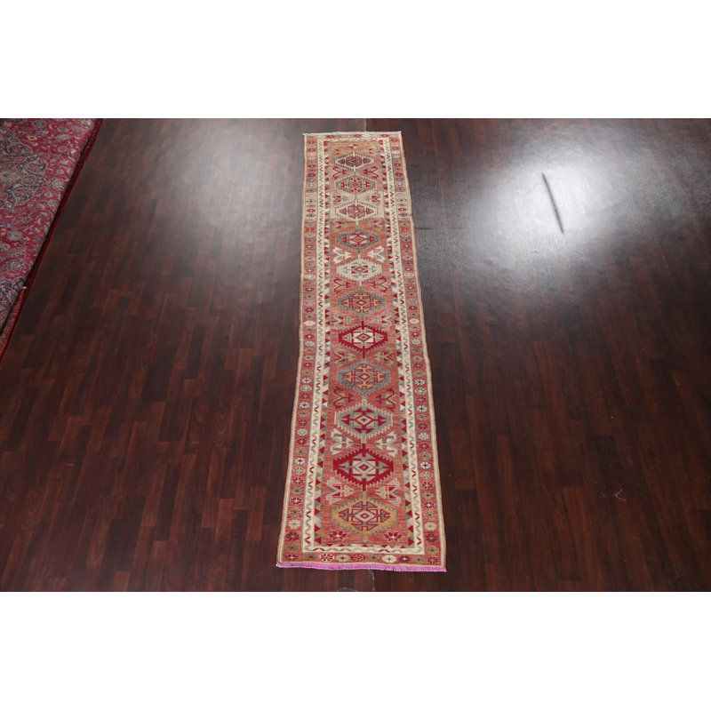 Tapis de couloir oriental géométrique en laine noué à la main 2 pi 9 po x 11 pi 11 po Oushak