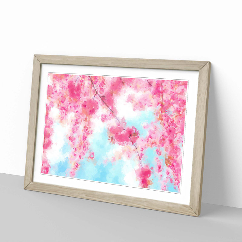 Pink Cherry Blossom Tree in Spring in Abstract - Framed Print, 35cm H x 50cm W x 2cm D, Oak