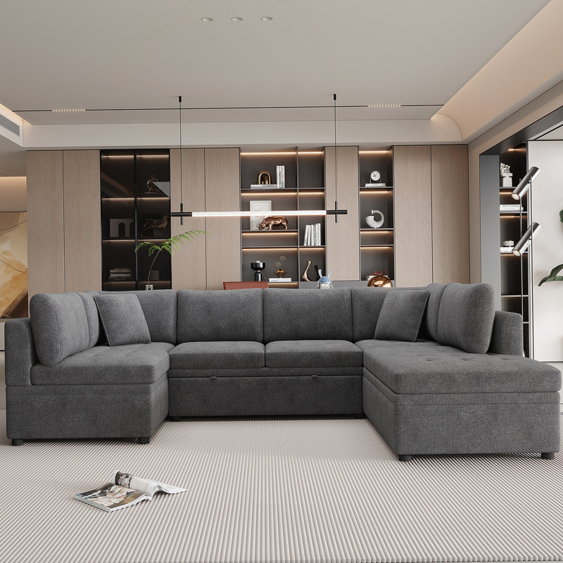 Grey Chenille With Square Arms Sofa, Grey