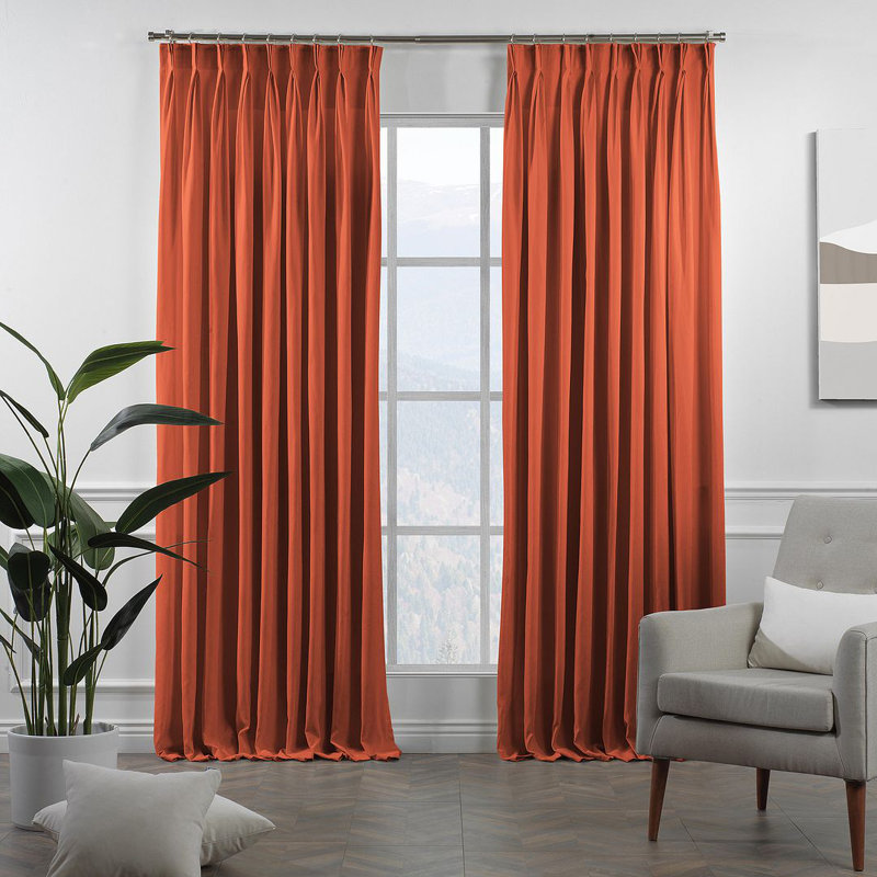 Panneau de rideau simple décoratif à double pincement très long et très large, Orange brûlé, L 26 po x L 228 po