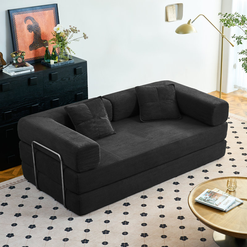 Corduroy Sofa Bed, Black, 3