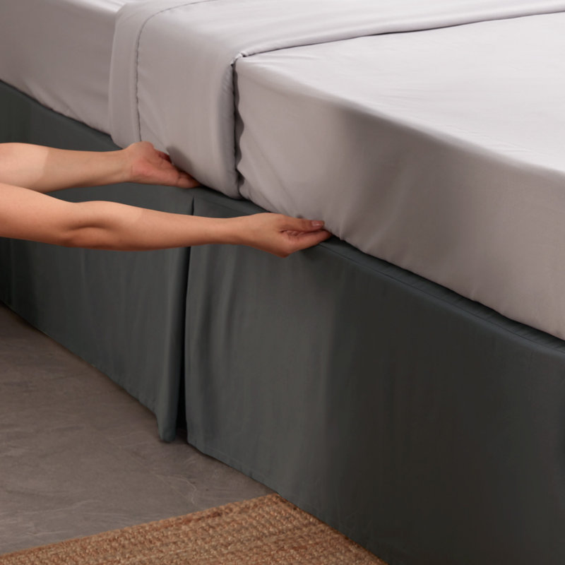 Gray Twin Polyester Pleated Bed Skirt with 15-Inch Drop