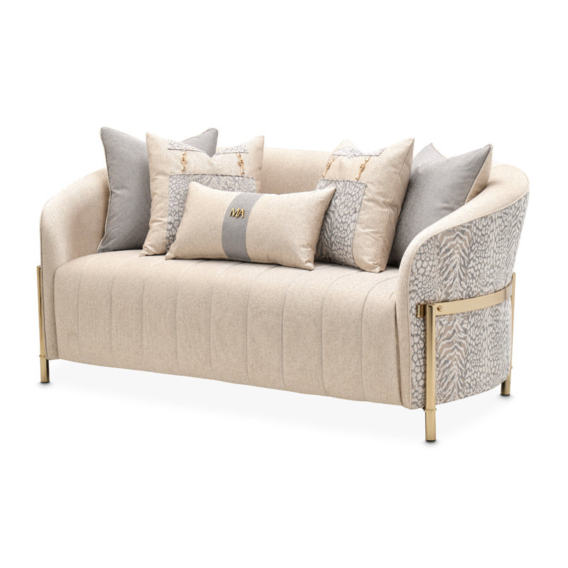 Lisbon 71'' Beige Chenille Loveseat with Brass Legs