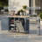 78" Foldable Grill Table Island w/ Trash Storage, Stainless Top & Wheels, Solid Fir Wood, Grey Blue-1196422246