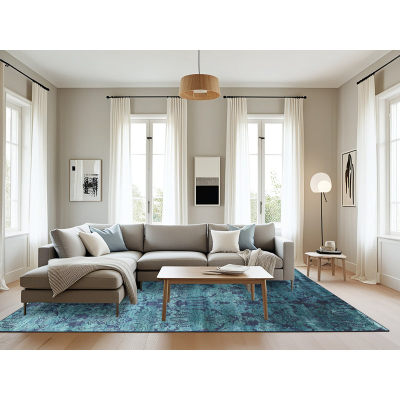 Tapis de zone bleu contemporain, Rectangle 8 pi x 10 pi