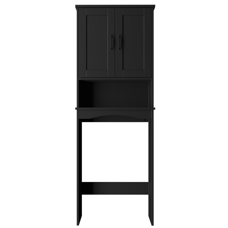 Cozy Design Over The Toilet Storage with Doors And Open Shelves, Matte Black