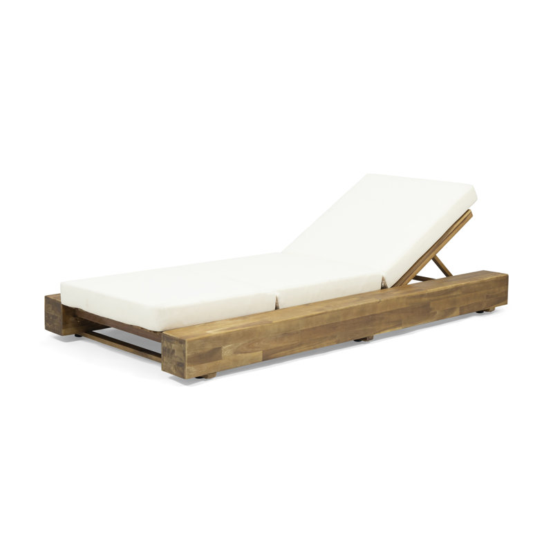 Chaise longue d'extérieur en bois Tomalin, Teck sablé, Crème, crème