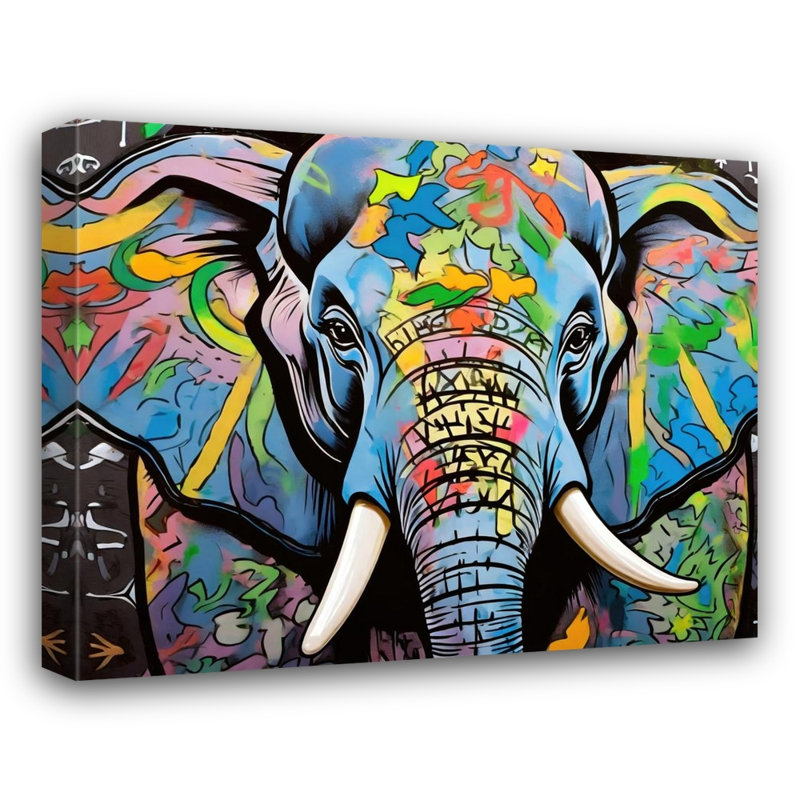 «Elephant Graffitianimals» sur toile, H 15 po x l 18 po