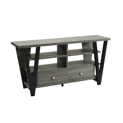 30" Tall Tv Stand Cabinet, 2 Drawers & Shelves, Grey Black, 60 - 69 Inch Modeling Rack