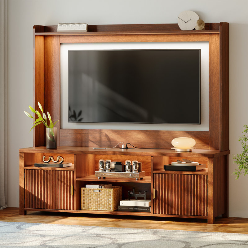 70.9"H Entertainment Center & Tv Stand– Charge, Store ,Led Light & Secure Seamlessly, Dark Brown Wood
