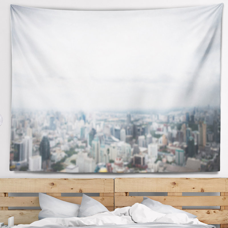 Vue aérienne panoramique en polyester de tapisserie de grande ville avec accessoires suspendus inclus, H 32 po x l 39 po