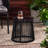 15.1" Square Side Table With Rope Weave And Tempered Glass Modern Outdoor Woven