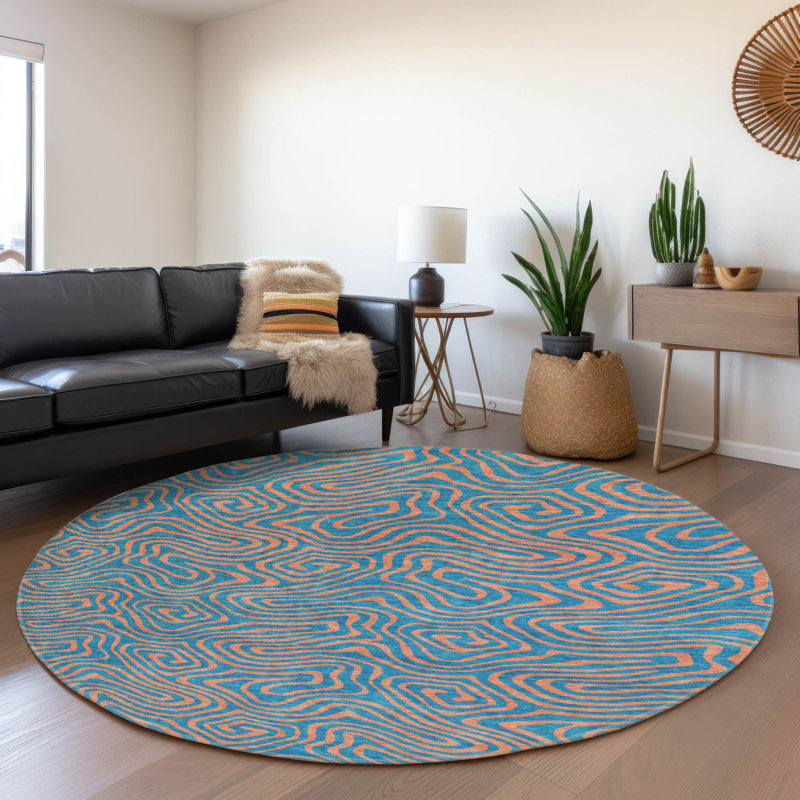 Premium Machine Washable Birchview AMF1031 Swirls Rug, Round 8'