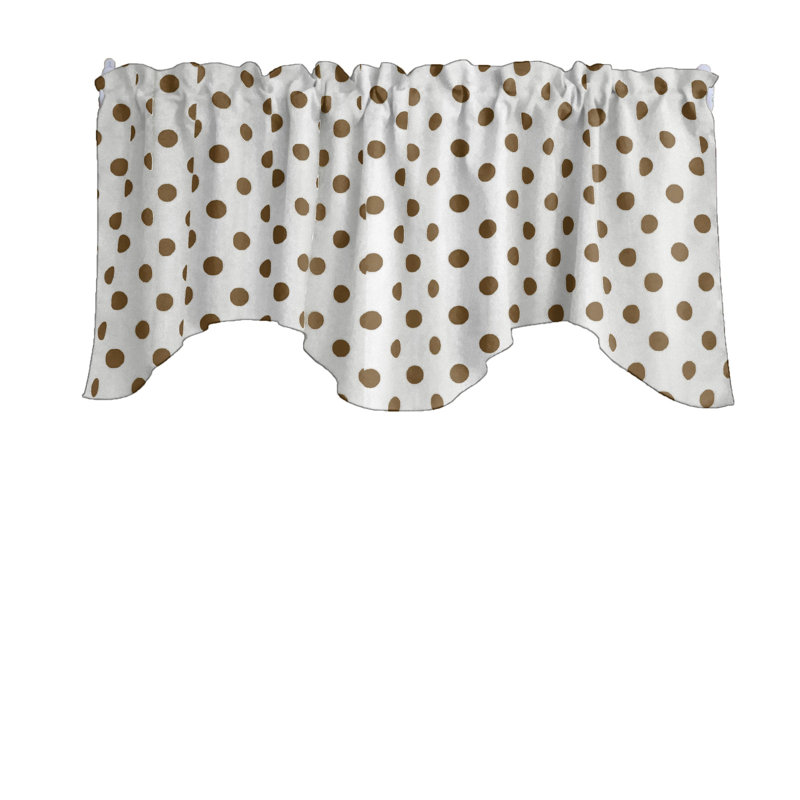 Cantonnière festonnée en mélange de coton à pois 58 po, Brun / blanc