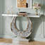 Console à miroir de 45 pouces avec losanges concassés incrustés dans la rainure du miroir, canapé en forme de O glam derrière la table, table d'entrée en verre argenté moderne pour le couloir du salon, bureau de la console de luxe
