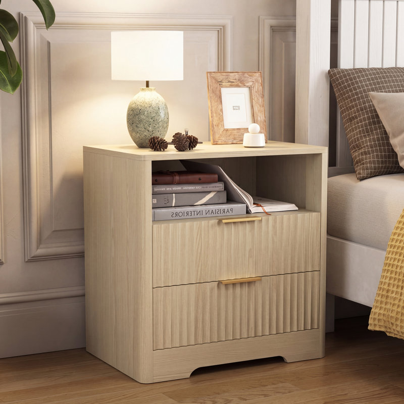 Table de chevet moderne de 23,6 po avec table de chevet moderne avec lumière de nuit intelligente, station de charge et tablette ouverte