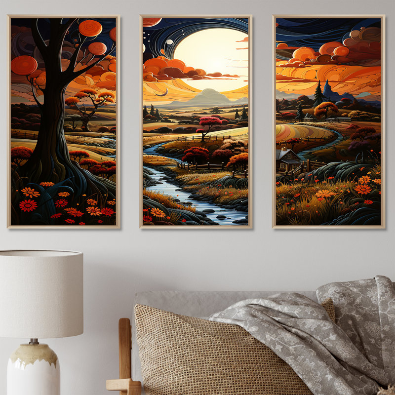 «Whimsical Magical Fields I», ensemble d'art sur toile, Cadre naturel flottant, H 32 po x l 48 po x P 1 po