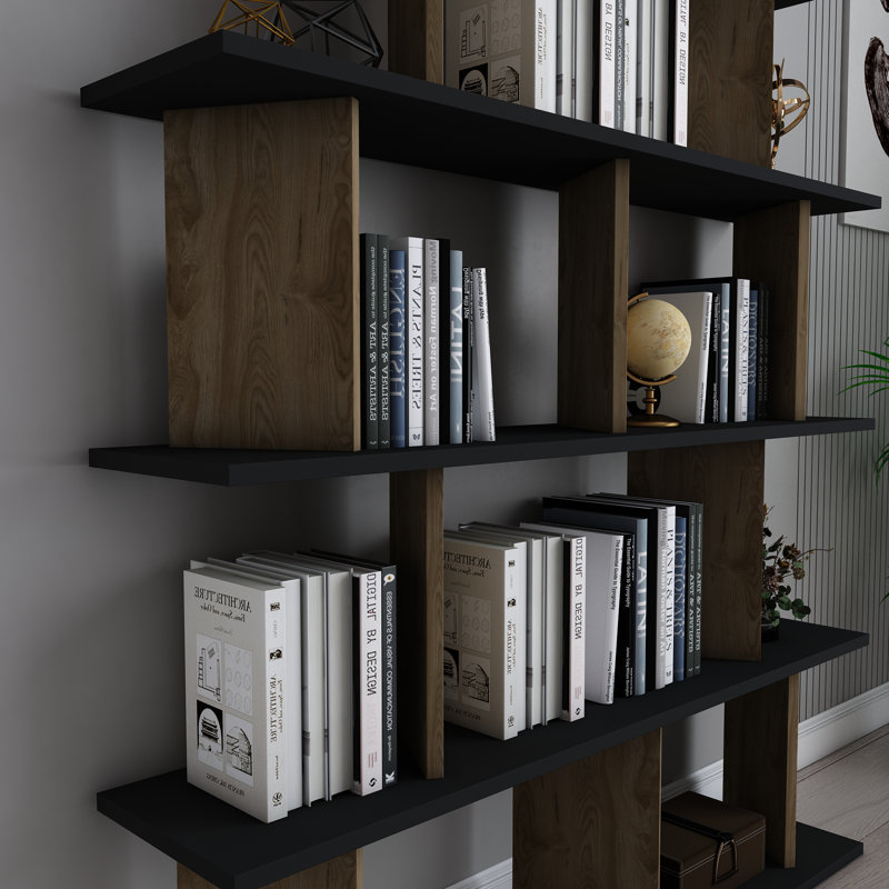 Liley-Rose 141cm H x 120cm W Standard Bookcase, Black/Light brown