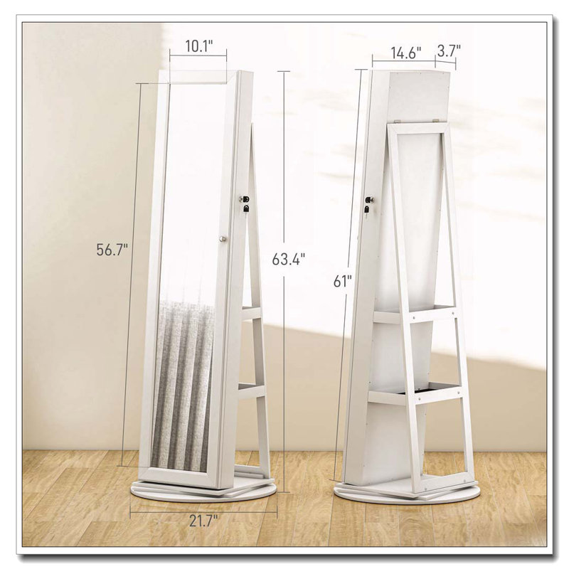 360° Swivel Full-Length Mirror,with Storage Shelves, White