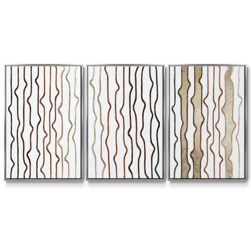 Jagged Flow I, ensemble de 3 toiles encadrées, H 36 po x l 72 po, Argent