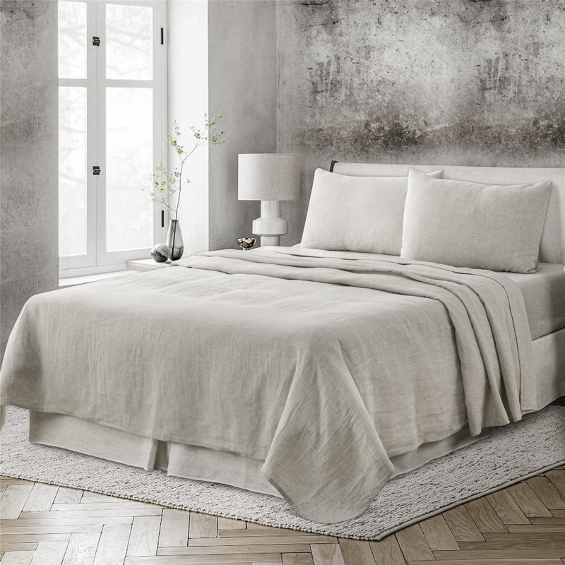 Peachland 100% Linen Flat Sheet, King, Gray