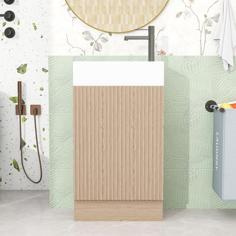 Ensemble de meuble-lavabo simple 18,6 po avec plateau en céramique Raymon, Naturel
