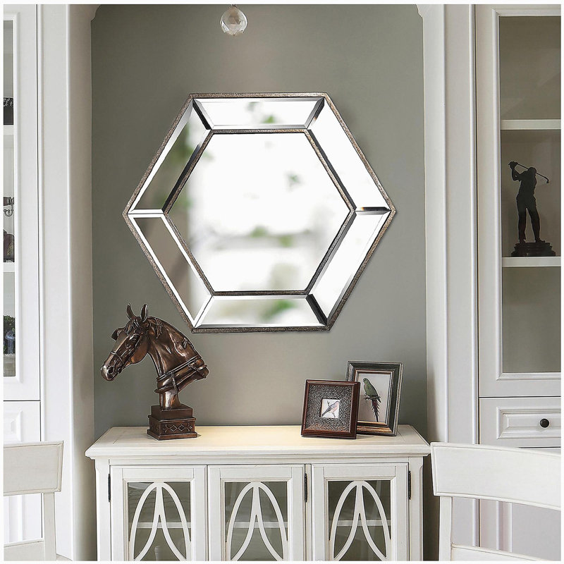Miroir mural hexagonal de 20 po x 18 po, design moderne en verre, miroir décoratif pour la maison, convenant au salon, à l'entrée, à la chambre à coucher