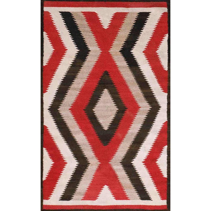 Great Tan White and Red Color with Rhombus Desing Antique American Navajo Rug