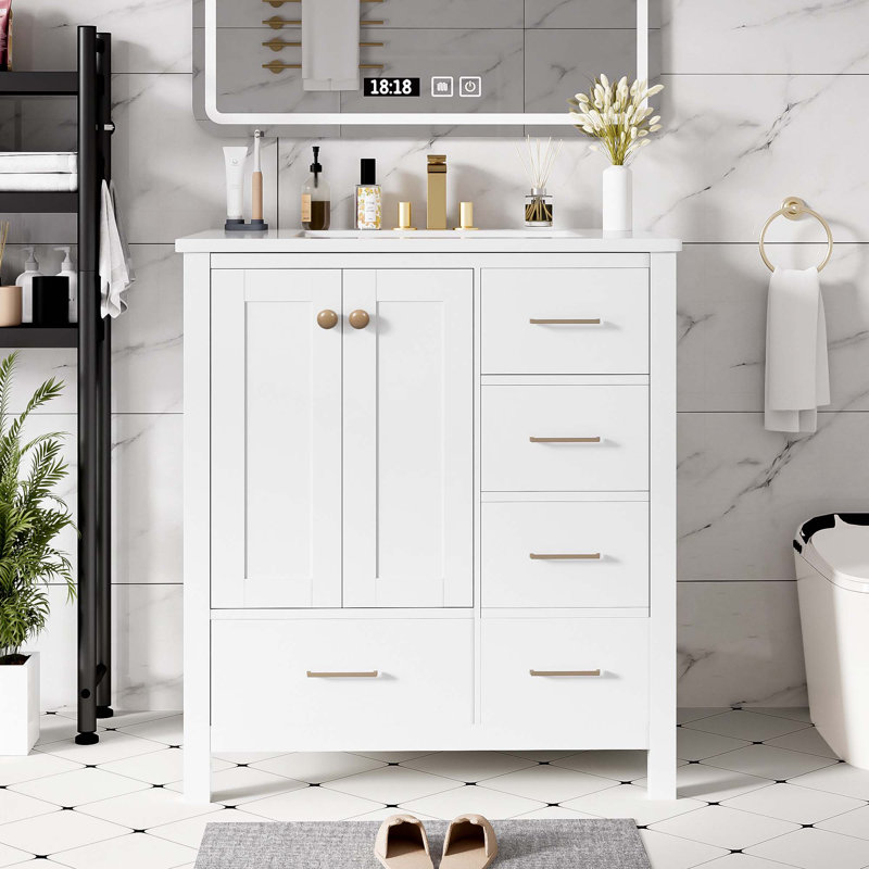 Meuble-lavabo 30 po avec lavabo en céramique, Blanc