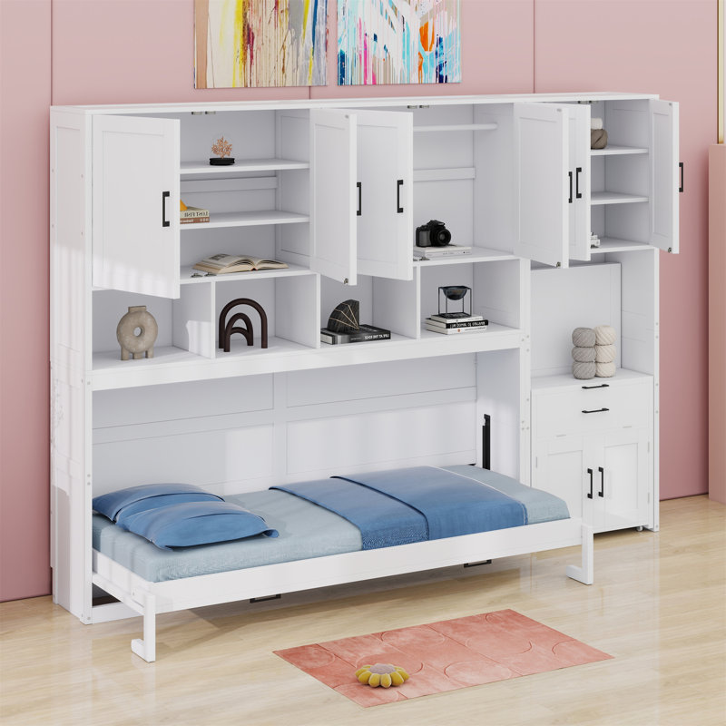 Murphy Bed Wall Bed With Closet , Desk, White