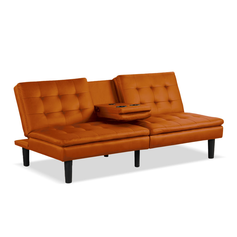 Burrell Futon Sofa Bed, Orange Faux Leather