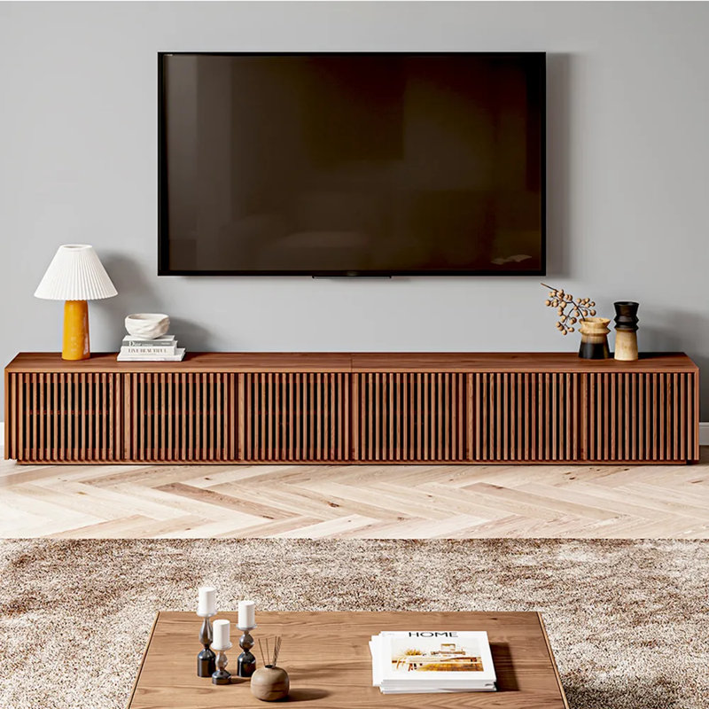 Meuble télé Mid-Century moderne, entièrement assemblé, H 16,54 po x L 118,11 po x l 15,75 po, Brun