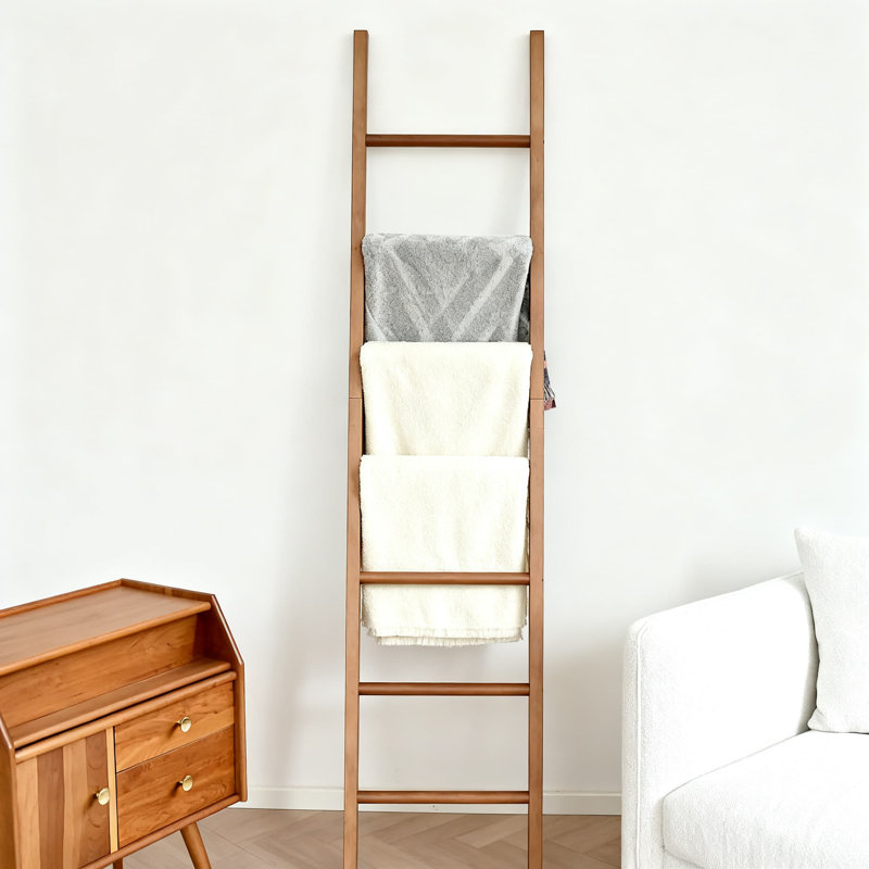 Échelle de couverture en bois massif pour décor de ferme, porte-serviette rustique et courtepointe fabriqué à la main, organisateur de rangement multifonctionnel pour le salon, la chambre à coucher et la salle de bain
