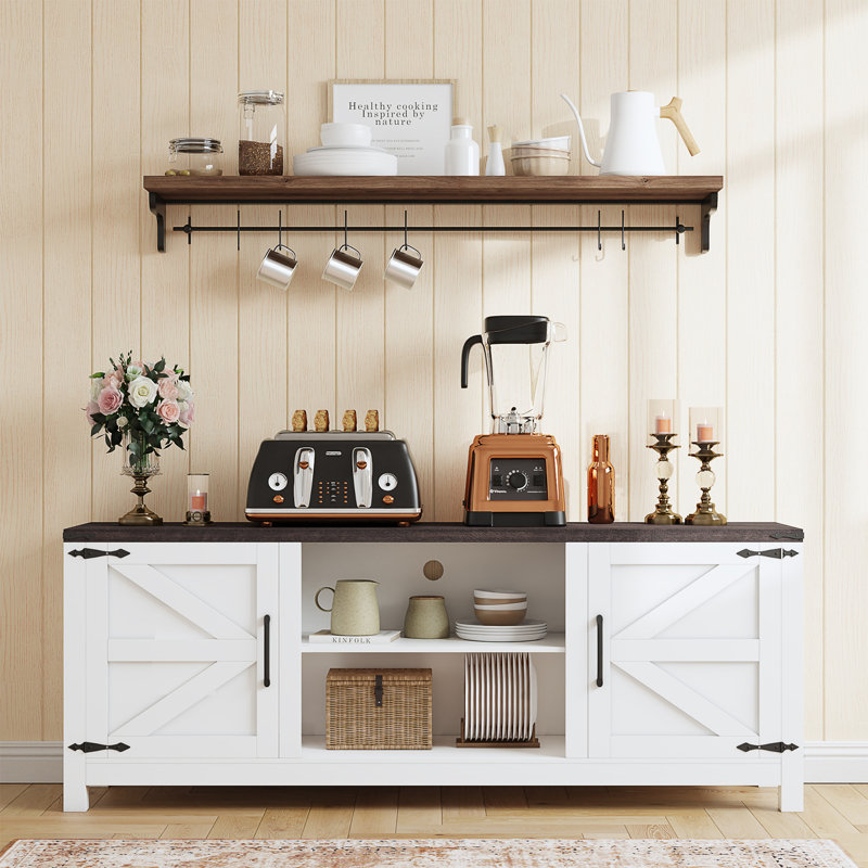 66" Farmhouse TV Stand for 75" TVs, Modern Entertainment Center with Adjustable Shelves & Storage Cabinets, Long TV Console for Living Room