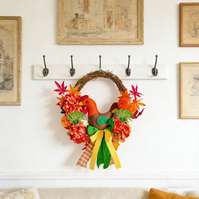Thanksgiving Day Wreath for Front Door Decor, Artificial Wreath with Cute Chick Doll, for Festival and home Decor