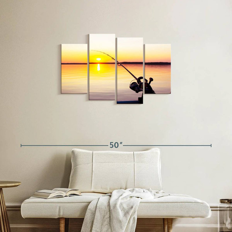 Senne pêchant au coucher du soleil, H 22 po x l 36 po
