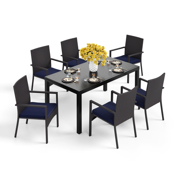 Alyah 6 - Person Patio Dining Set with Extendable Rectangular Table , Cushions Included