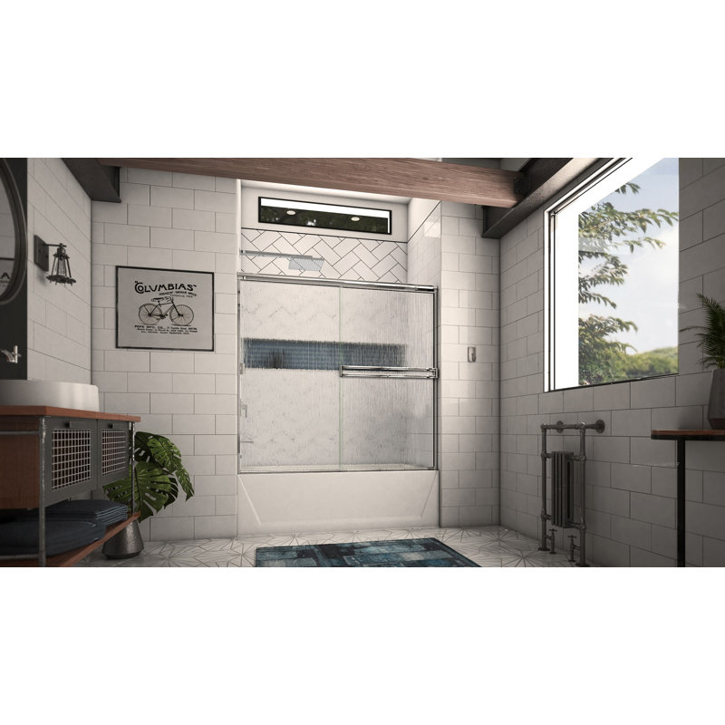 52" W x 55" H Bypass Semi-Frameless Tub Door, Polished Chrome, Rain