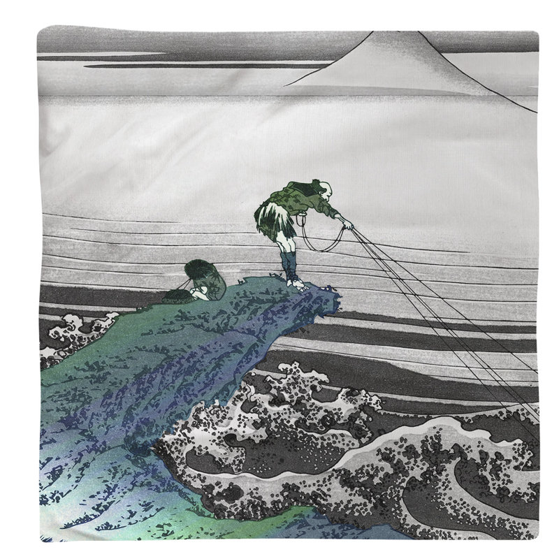Katsushika Hokusai Cotton Square Napkin, Green/Blue Cliff