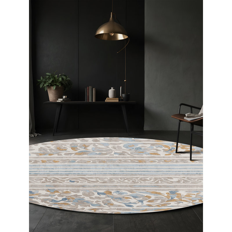 Machine Washable Gray Area Rug, Round 5'