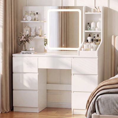 Dressing table with LED mirror, 7 drawers, 110 cm wide