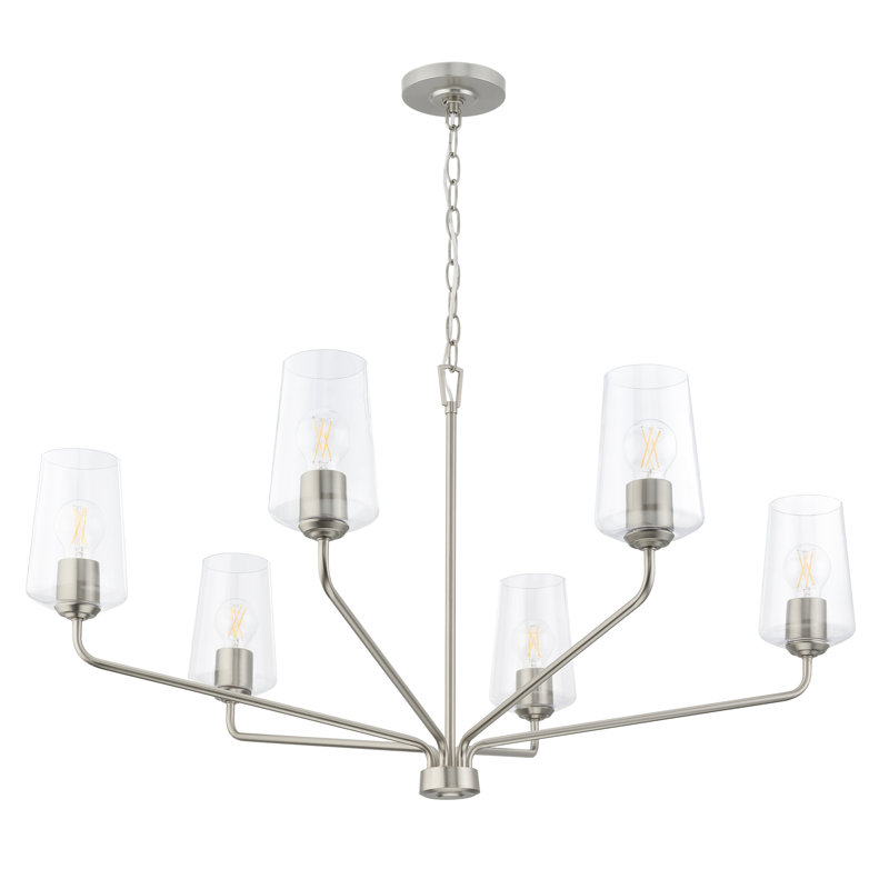 Lustre à trois lumières Celino avec verre transparent, H 21 po x l 40 po x P 40 po, Nickel brossé, Six lumières