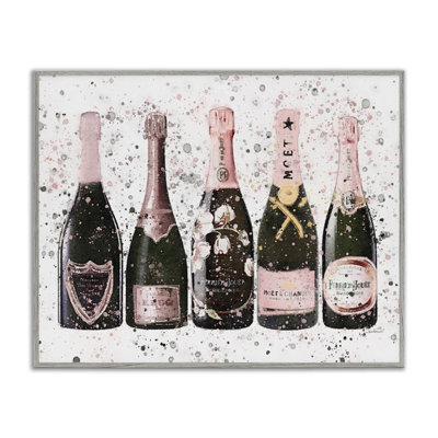 Chic Pink Rose Bottles Modern Fashion Splash Oversized Framed Giclee Texturized Art By Amanda Greenwood