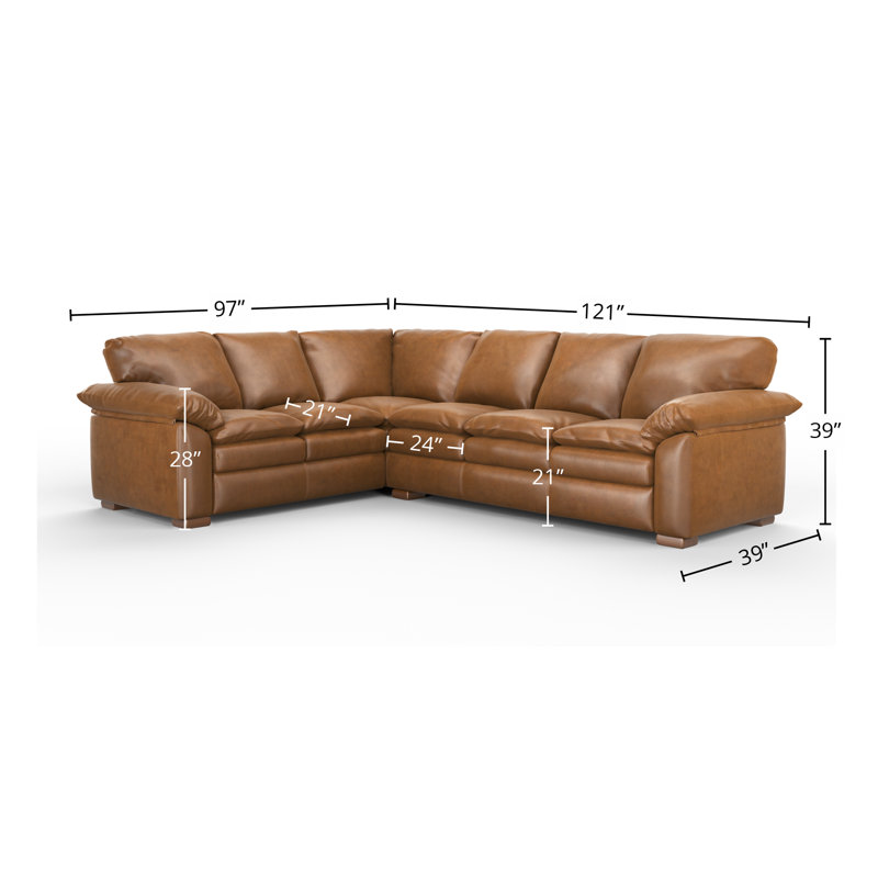 Capri 3x2 100% Full Top Grain Leather Sectional, Steeplechase Saddle Genuine Leather, Right Hand Facing
