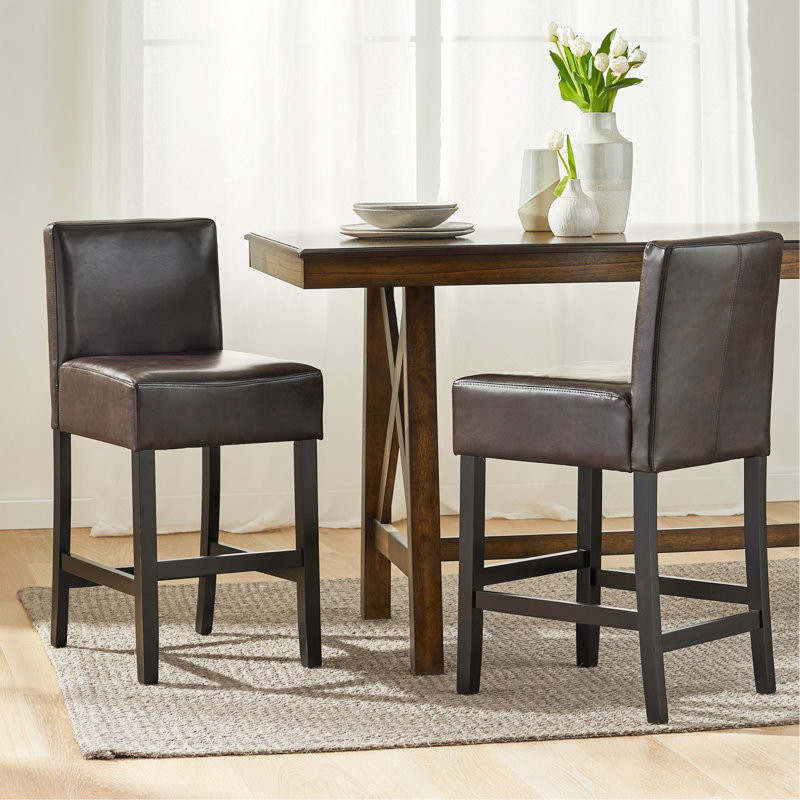 Ensemble de 2 tabourets de comptoir en cuir brun 26 pouces (ensemble de 2), Brun