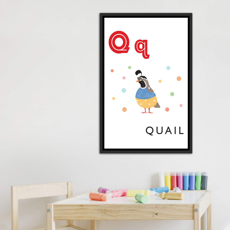 Alphabet Flash Card Q - impression d'art graphique, Pas de tapis, Toile avec cadre noir patiné, H 40 po x l 26 po x P 1,5 po