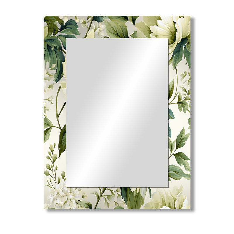 Tahirul vert et blanc damassé Euphony - grand miroir damassé, miroir mural décoratif Boho, impression sur métal