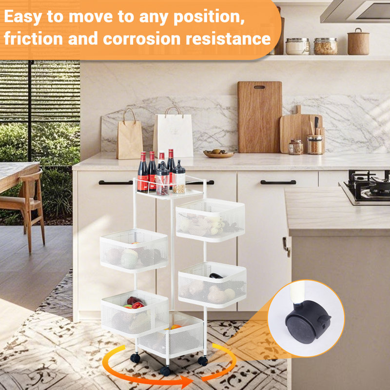 Carbon Steel 360 Degree Rotatable Trolley Storage Shelf, White