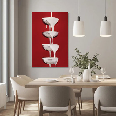 2D Flat, 1Pc Framed Canvas Wall Art, Chocolate Waterfall, Metal Wine Glass, Minimalist Art Style Art Print Canvas Poster Painting Room Wall Decor, Ide